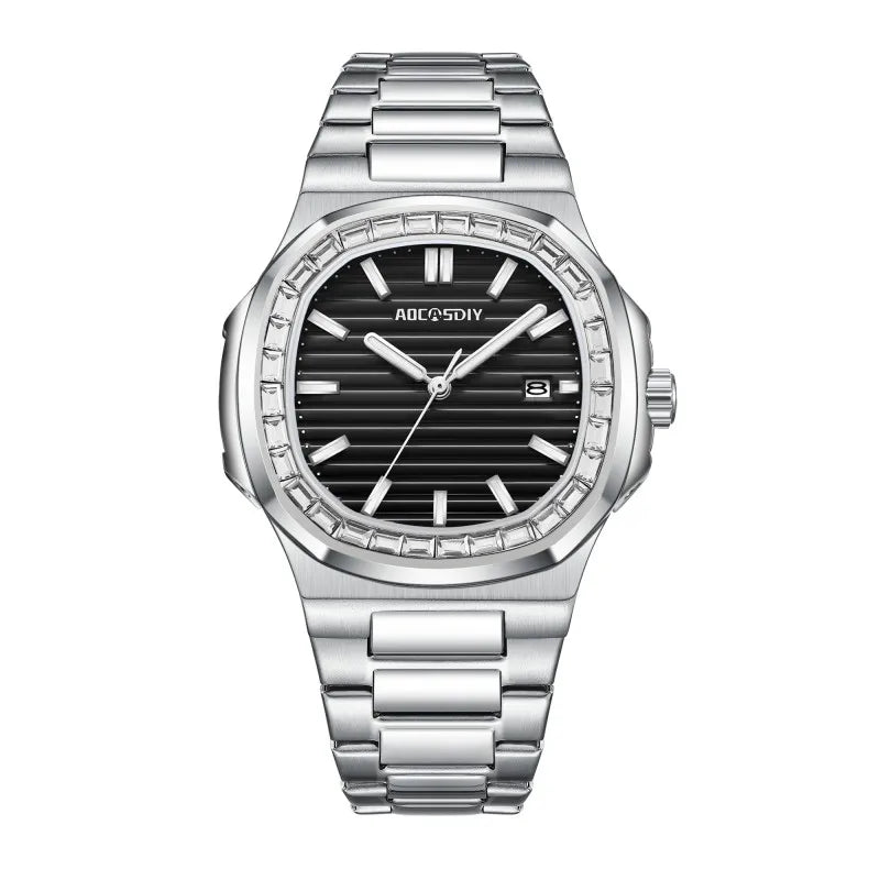 New Rhinestone Men's Watch Business Casual Waterproof Calendar Luminous Quartz Wristwatch Fashion Watches for Men reloj hombre