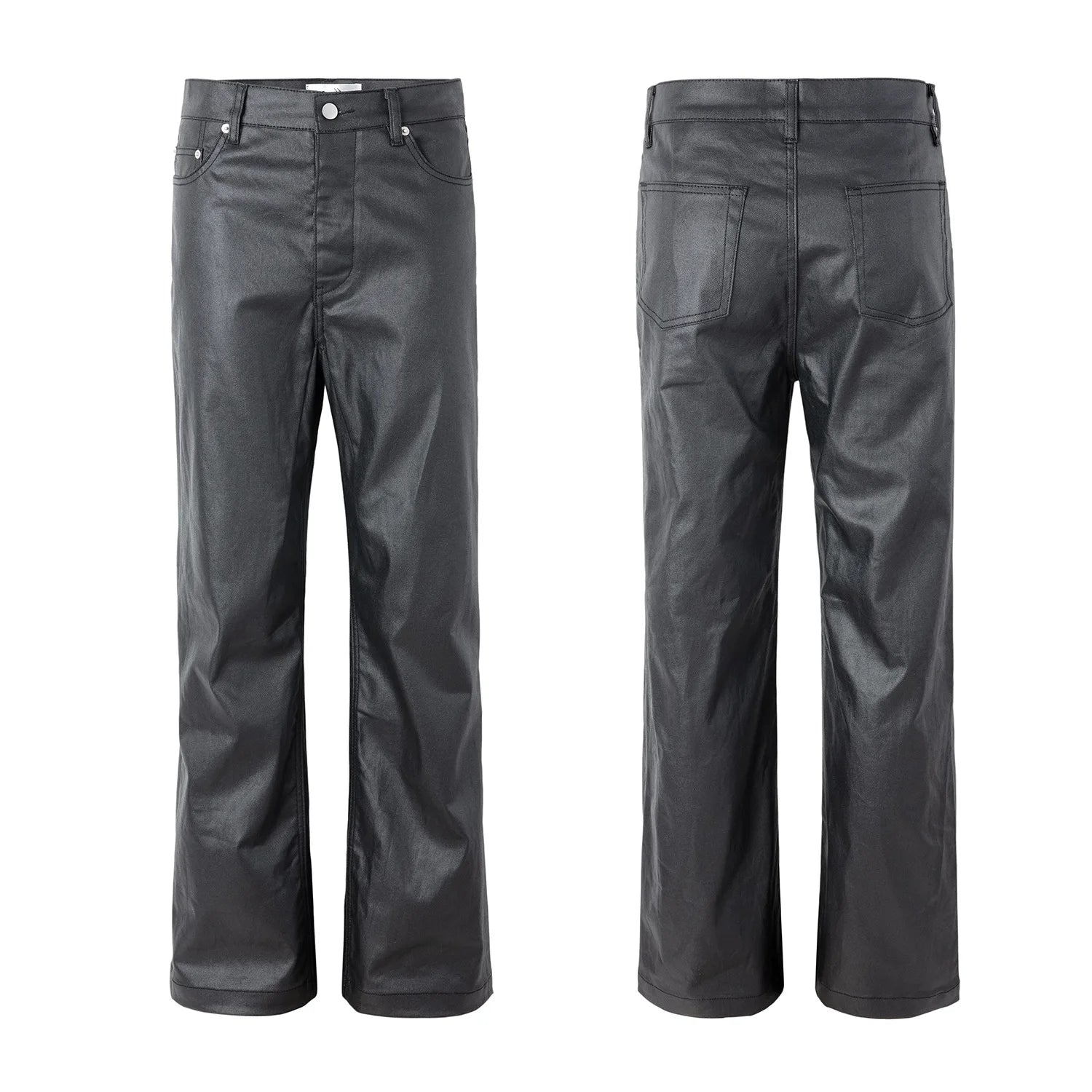2026 Streetwear Fashion Tapered Leather Trousers Black Men American Brush Wax Coating Micro Elastic Slim Fit Straight Leg Pants
