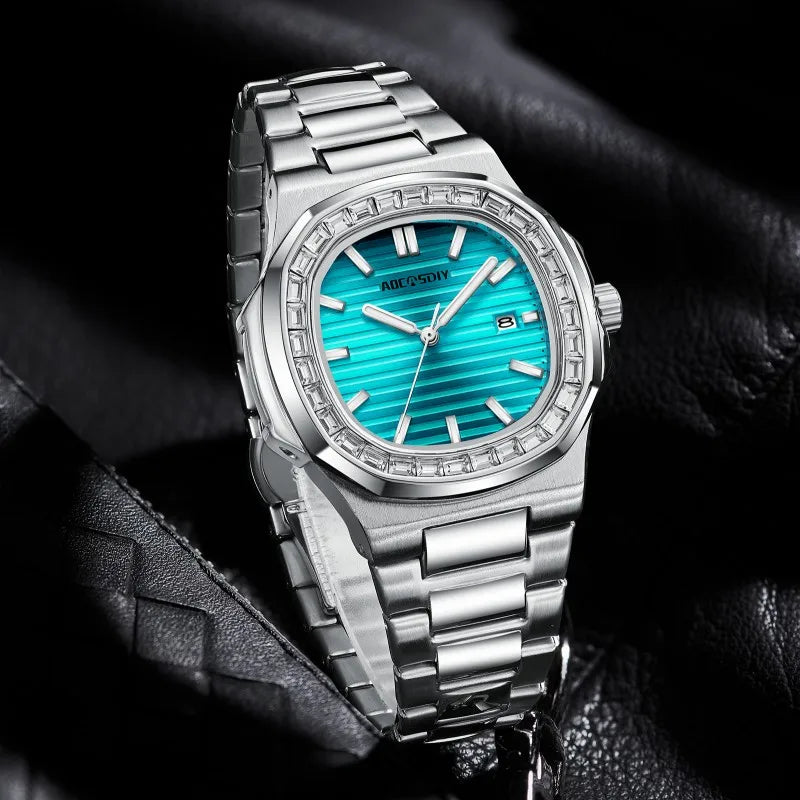 New Rhinestone Men's Watch Business Casual Waterproof Calendar Luminous Quartz Wristwatch Fashion Watches for Men reloj hombre