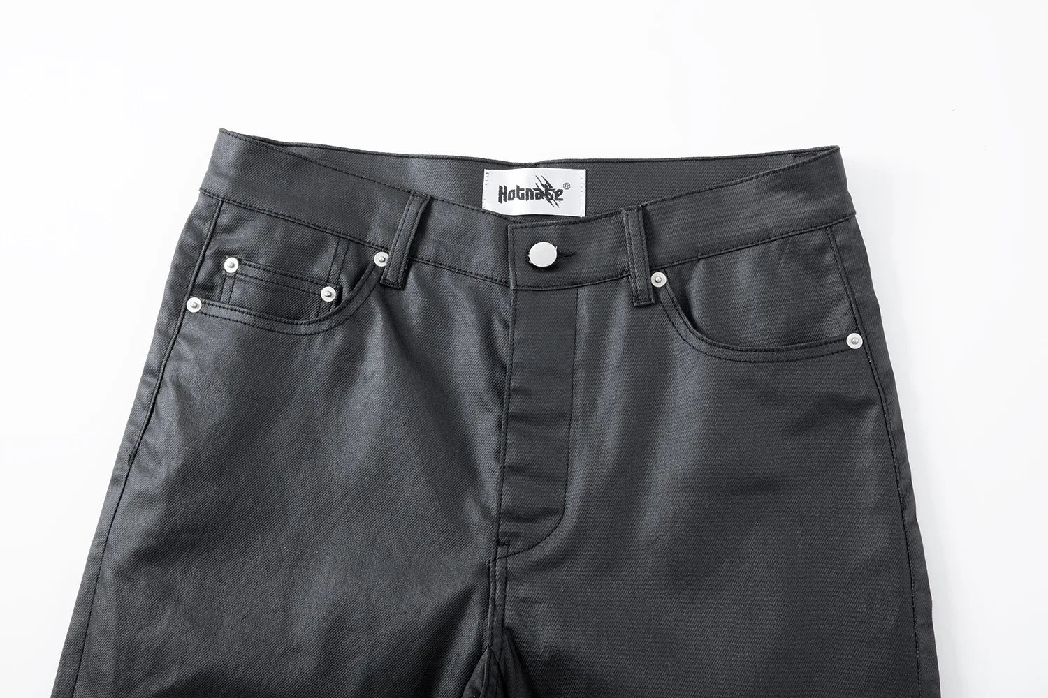 2026 Streetwear Fashion Tapered Leather Trousers Black Men American Brush Wax Coating Micro Elastic Slim Fit Straight Leg Pants