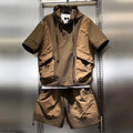 Fashionable Workwear Breathable Quick-drying Sports Suit Men's Textured Casual Hooded Short-sleeved Shorts Two-piece Set