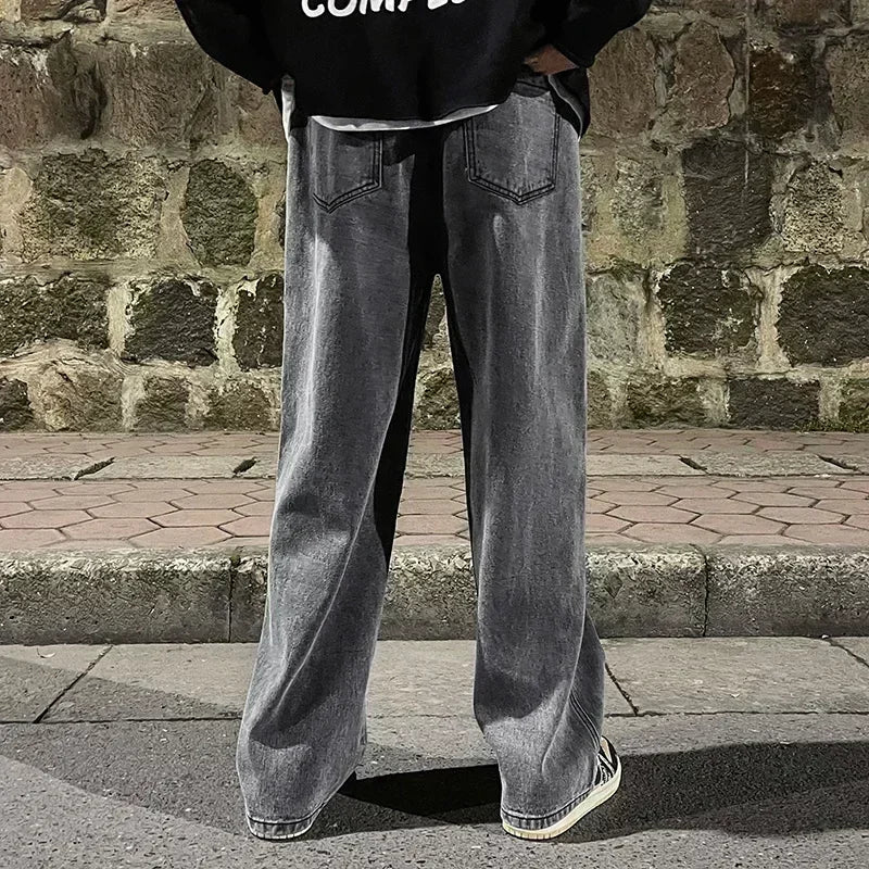 2025 New Streetwear Loose Jeans Men Korean Style Fashion Loose Straight Wide Leg Pants Men's Brand Clothing Black Light Blue