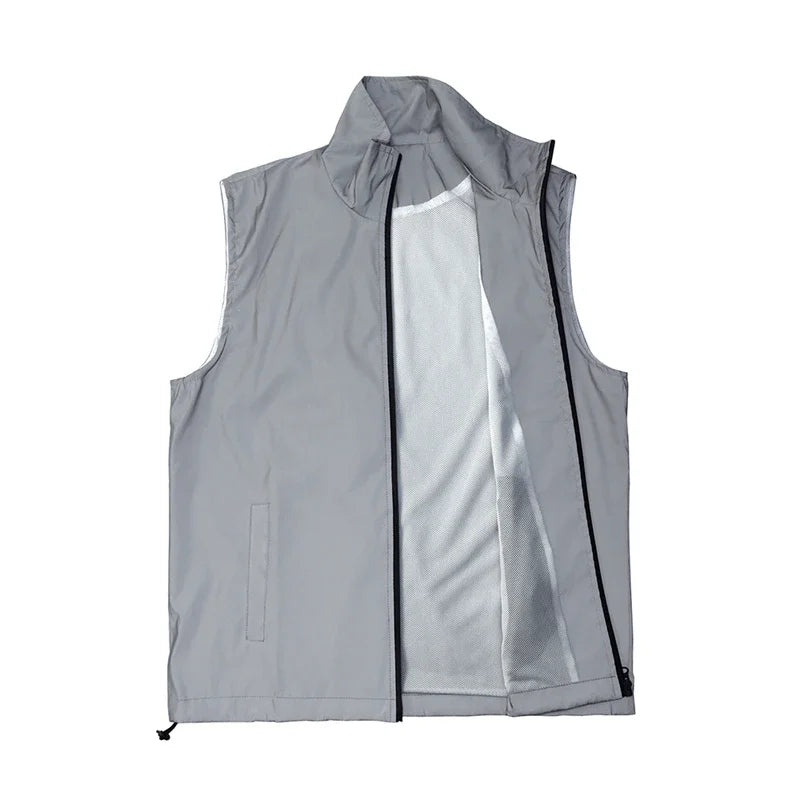 Hip-hop Streetwear Reflective Sleeveless Vest Men's Spring Summer Lightweight Stand Collar Night Running Dancing Outdoor Jacket